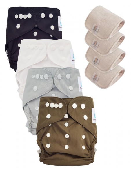 Lot de 4 couches lavables certifiées Oeko Tex et 4 inserts en coton Oeko tex®
