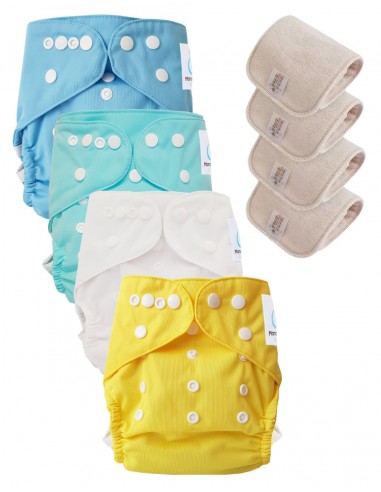 Lot de 4 couches lavables certifiées Oeko Tex et 4 inserts en coton Oeko tex®