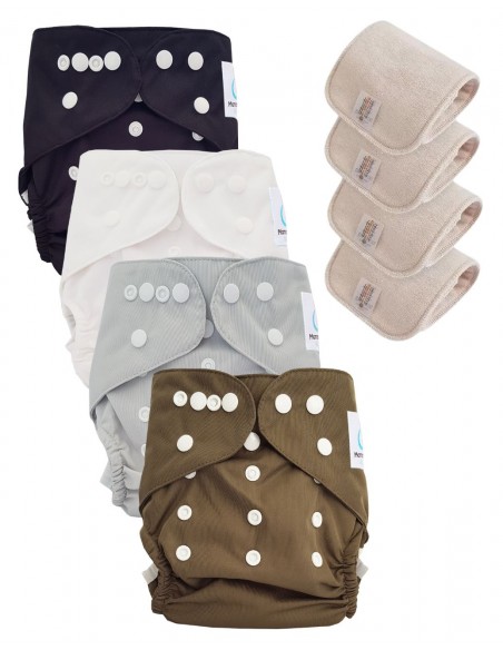 Lot de 4 couches lavables certifiées Oeko Tex et 4 inserts en coton Oeko tex