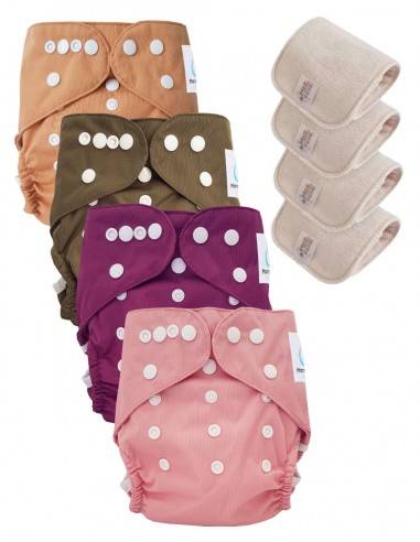 Lot de 4 couches lavables et 4 inserts conçus à partir de matériaux certifiés Oeko Tex