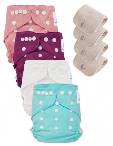 Lot de 4 couches lavables certifiées Oeko Tex et 4 inserts en coton Oeko tex®