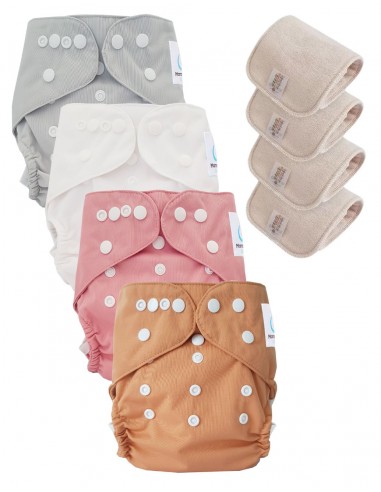 Lot de 4 couches lavables certifiées Oeko Tex et 4 inserts en coton Oeko tex®