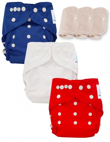 Lot de 3 couches lavables certifiées Oeko Tex et 3 inserts en coton Oeko tex