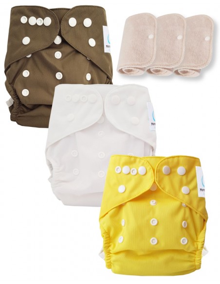 Satz von 3 windeln Zertifizierter waschbarer Oeko-Tex und 3 Oeko-Tex-Baumwolleinsätze