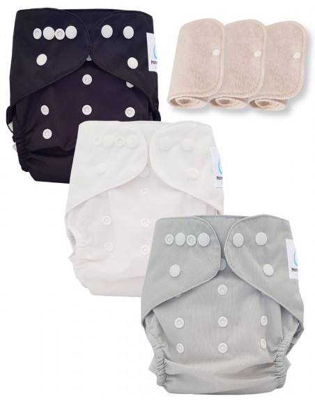 Lot de 3 couches lavables certifiées Oeko Tex et 3 inserts en coton Oeko tex