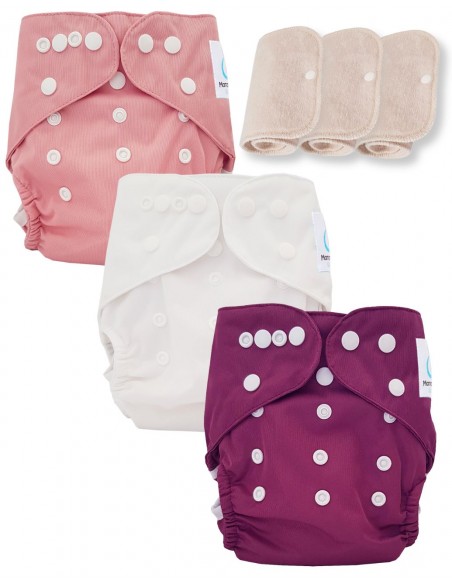 Lot de 3 couches lavables certifiées Oeko Tex et 3 inserts en coton Oeko tex