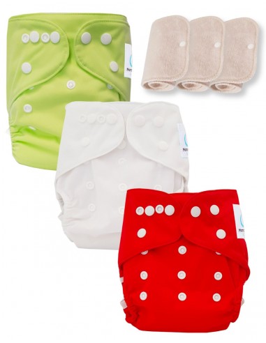 Lot de 3 couches lavables certifiées Oeko Tex et 3 inserts en coton Oeko tex