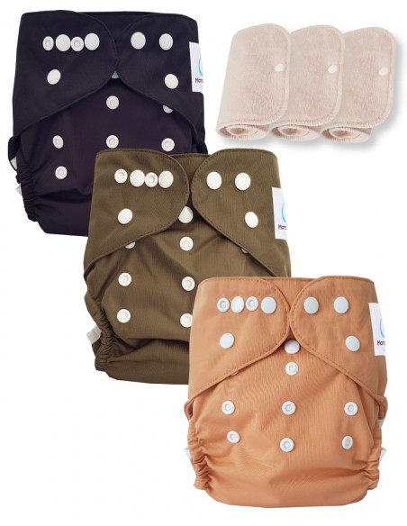 Lot de 3 couches lavables certifiées Oeko Tex et 3 inserts en coton Oeko tex