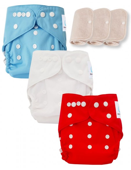 Lot de 3 couches lavables certifiées Oeko Tex et 3 inserts en coton Oeko tex