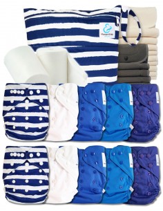 Complete Pack diapers Cover diaper + 10 Bamboo Inserts + 10 Charcoal Inserts + Waterproof Bag + Protective Sails