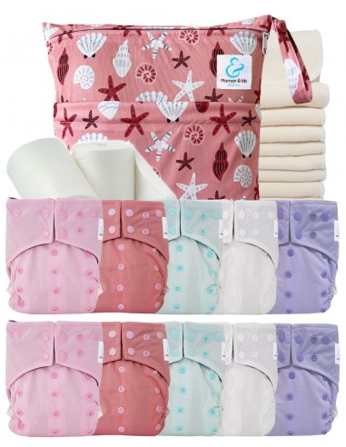 Pack complet 10 couches lavables intégrales + inserts bambou sac imperméable et voiles de protection