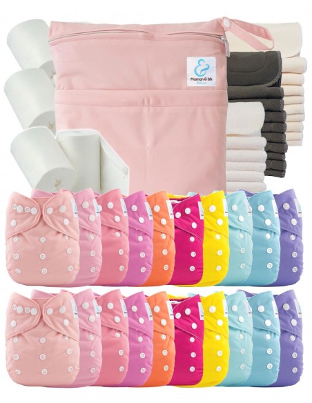 Mega pack 20 couches lavables + inserts + voiles de protection et son sac imperméable