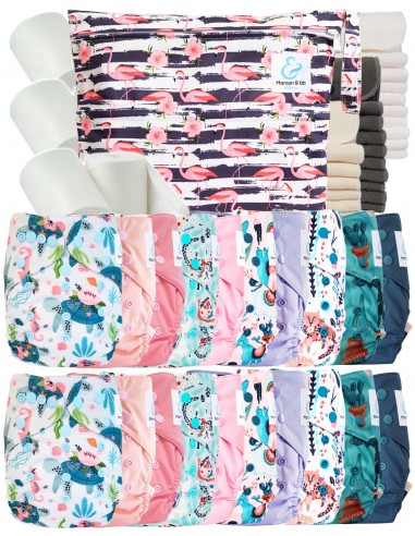 Mega pack couches lavables TE2 + 10 inserts bambou + 10 inserts microfibre + sac imperméable + voiles de protection