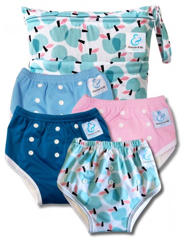 4 Culottes d'apprentissage à la propreté taille évolutive bambou et leur sac imperméable