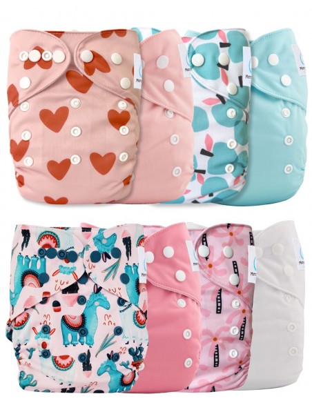 Lot de 8 couches lavables évolutives + 8 inserts microfibre