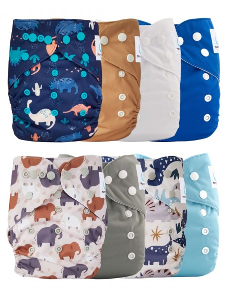 Lot de 8 couches lavables évolutives + 8 inserts microfibre