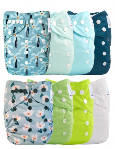 Lot de 8 couches lavables évolutives + 8 inserts microfibre