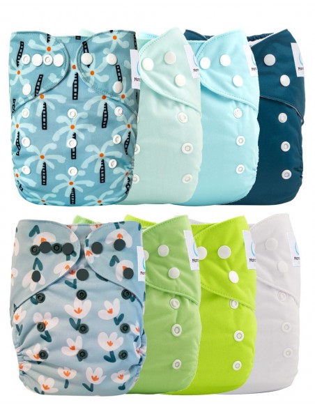 Lot de 8 couches lavables évolutives + 8 inserts microfibre