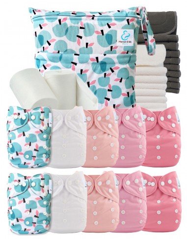 Pack complet premium composé de 10 couches lavables, d'inserts, d'un sac imperméable et de voiles de protection