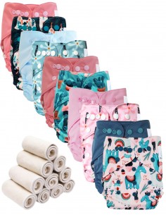 Lot 10 couches lavables tout en deux Te2 à doubles goussets + 10 inserts en bambou