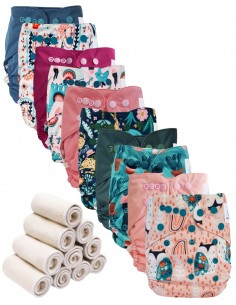 Lote 10 pañales Lavable los dos TE2 con vainas dobles + 10 inserciones de bambú