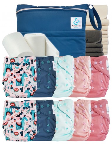 Vollpaket windeln Waschbare TE2 + 10 Bambuseinsätze + 10 Kohle-Einsätze + Wasserdichte Tasche + Schutzsegeln