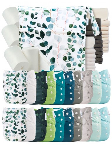 Mega pack 20 couches lavables + inserts + voiles de protection et son sac imperméable