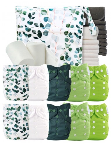 Pack complet couches lavables bambou inserts sac imperméable et voiles de protection