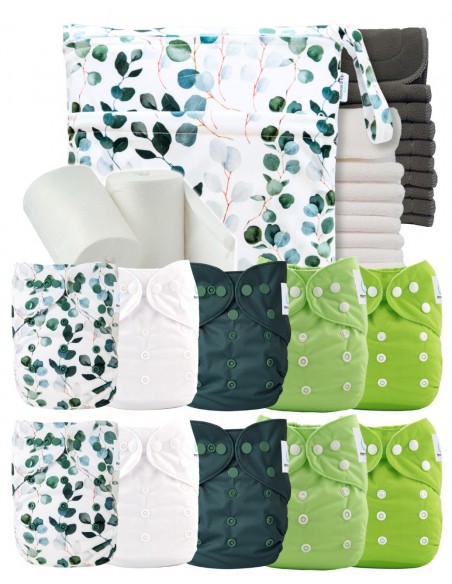 Pack complet couches lavables bambou inserts sac imperméable et voiles de protection