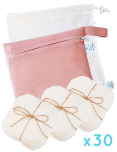 Kit Wipes Zero Waste: Cotton Washable Wipes + Washing Line and Bamboo Storage Pouch