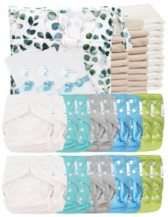 Paquete completo pañales Lavable TE2 certificado Oeko Tex® + 20 insertos de algodón + 10 inserciones de bambú + bolsa + velas pr