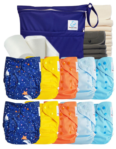 Vollpaket windeln Waschbare TE2 + 10 Bambuseinsätze + 10 Kohle-Einsätze + Wasserdichte Tasche + Schutzsegeln