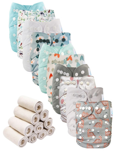 Lot de 10 Couches lavables te1 évolutives et inserts animaux