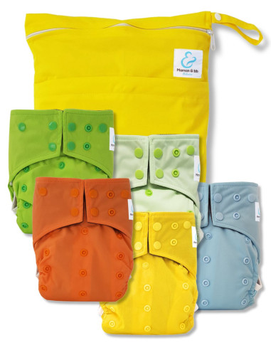 Lot de 5 Couches lavables intégrales évolutives tout en un insert en bambou