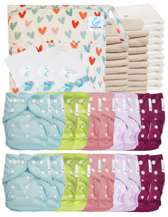 Mega pack 20 couches lavables TE1 + inserts + voiles de protection et son sac imperméable