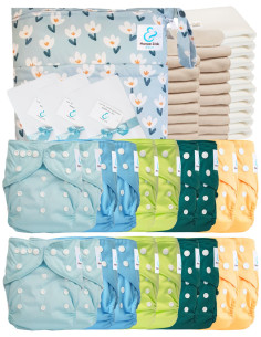 Mega pack 20 couches lavables TE1 + inserts + voiles de protection et son sac imperméable