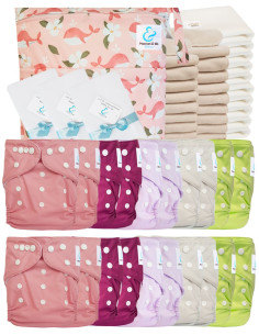 Mega pack 20 couches lavables TE1 + inserts + voiles de protection et son sac imperméable