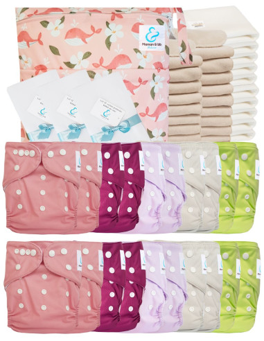 Mega pack 20 couches lavables TE1 + inserts + voiles de protection et son sac imperméable