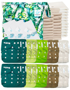 Mega pack 20 couches lavables TE1 + inserts + voiles de protection et son sac imperméable