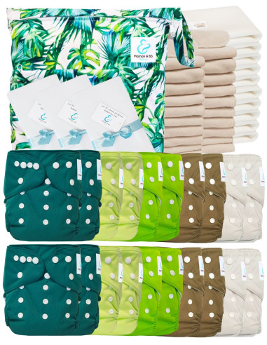 Mega Pack 20 pocket diapers + inserts + protective sails and its waterproof bag