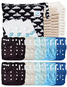 Mega pack 20 couches lavables TE1 + inserts + voiles de protection et son sac imperméable