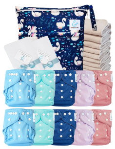Pack complet couches lavables TE1 Sensitive + 10 inserts en coton + sac imperméable + voiles de protection