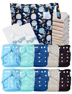 Pack complet couches lavables TE1 Sensitive + 10 inserts en coton + sac imperméable + voiles de protection