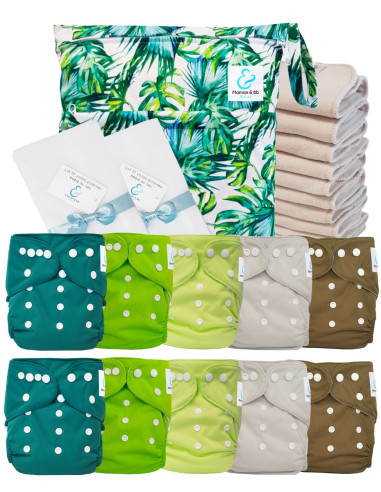 Paquete completo pañales Lavable TE1 sensible + 10 inserciones de algodón + bolsa impermeable + velas protectoras