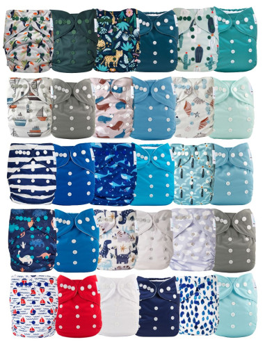 Lot de 30 couches lavables évolutives à motif + 30 inserts