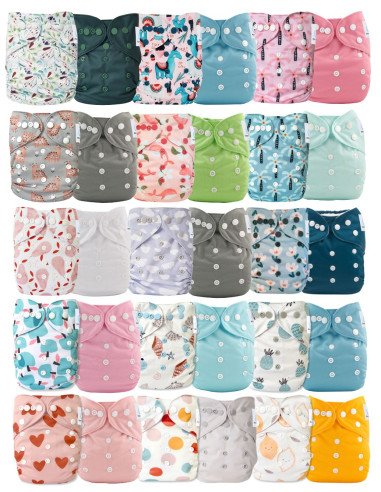 Conjunto de 30 pañales Lavable evolutivo con patrón + 30 inserciones.