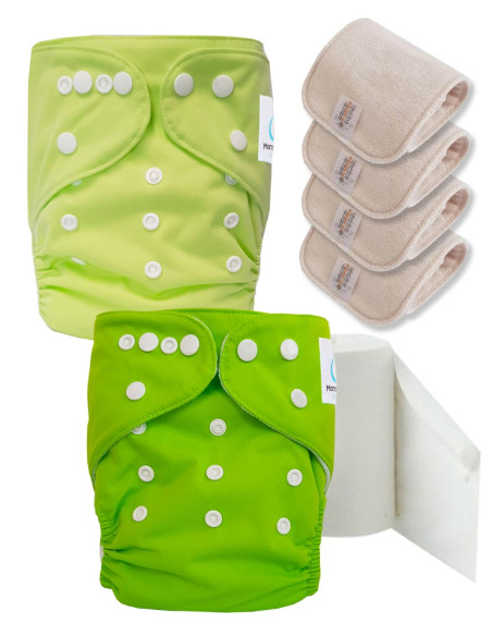 Pack découverte couches lavables TE1 certifiées Oeko Tex® + 4 inserts en coton + voiles de protection