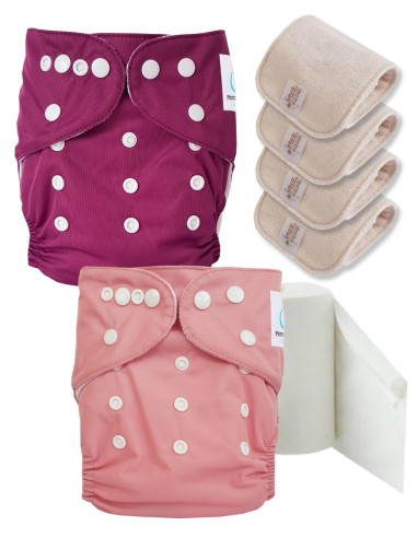 Pack découverte couches lavables TE1 certifiées Oeko Tex® + 4 inserts en coton + voiles de protection