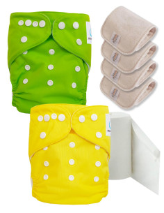 Pack découverte couches lavables TE1 certifiées Oeko Tex® + 4 inserts en coton + voiles de protection