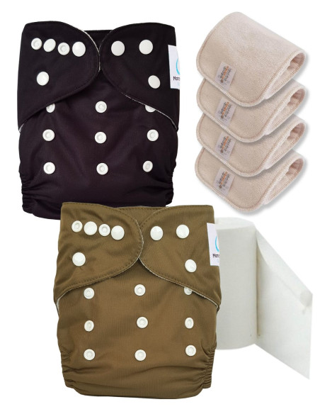 Pack découverte couches lavables TE1 certifiées Oeko Tex® + 4 inserts en coton + voiles de protection